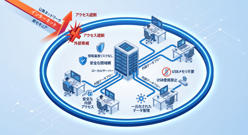 膨大な書類に囲まれ、手作業でのマニュアル作成に苦慮する自治体職員